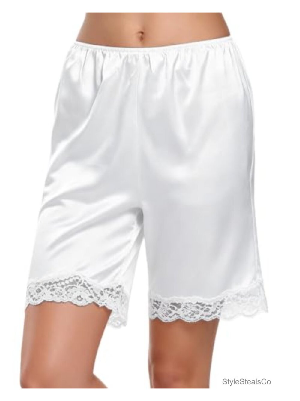 Women Satin Slip Shorts Lace Trim Culotte Bloomer Pettipants Loose Fit